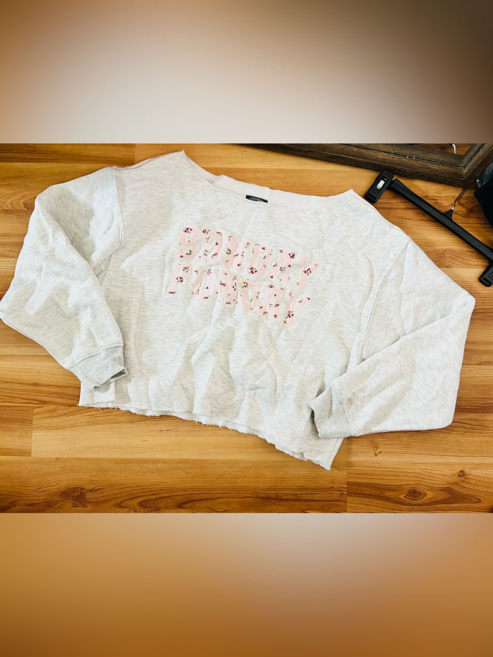 wild fable Light Gray Sweatshirt with Pink Floral Lettering